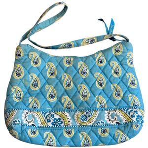 Vera Bradley Bermuda Blue Quilted Paisley Small Hobo Shoulder Bag Purse Handbag